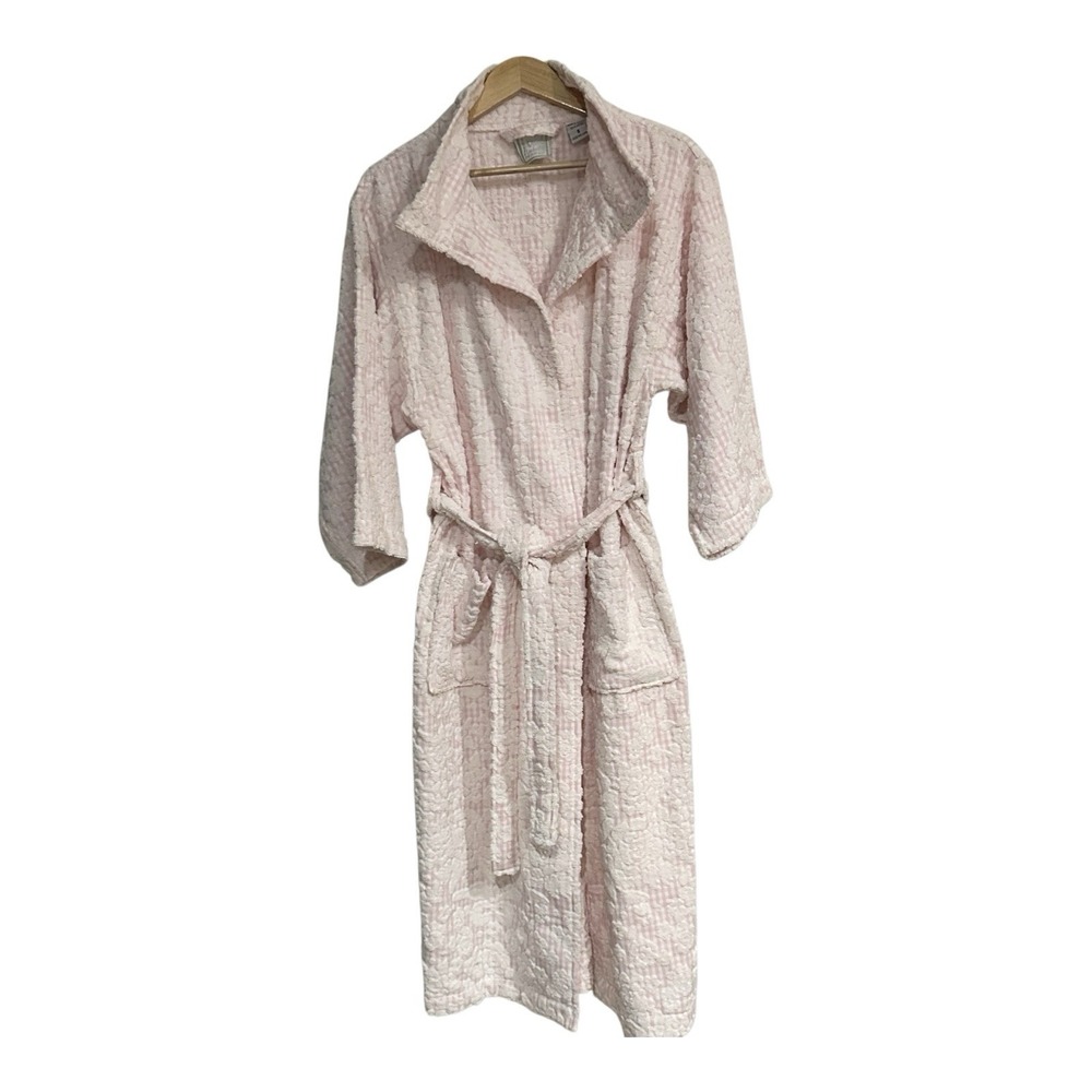 Vtg TJ Lawford 90s‎ Turkish Thick Cotton Terry Cloth Belted Robe Pockets Gingham
